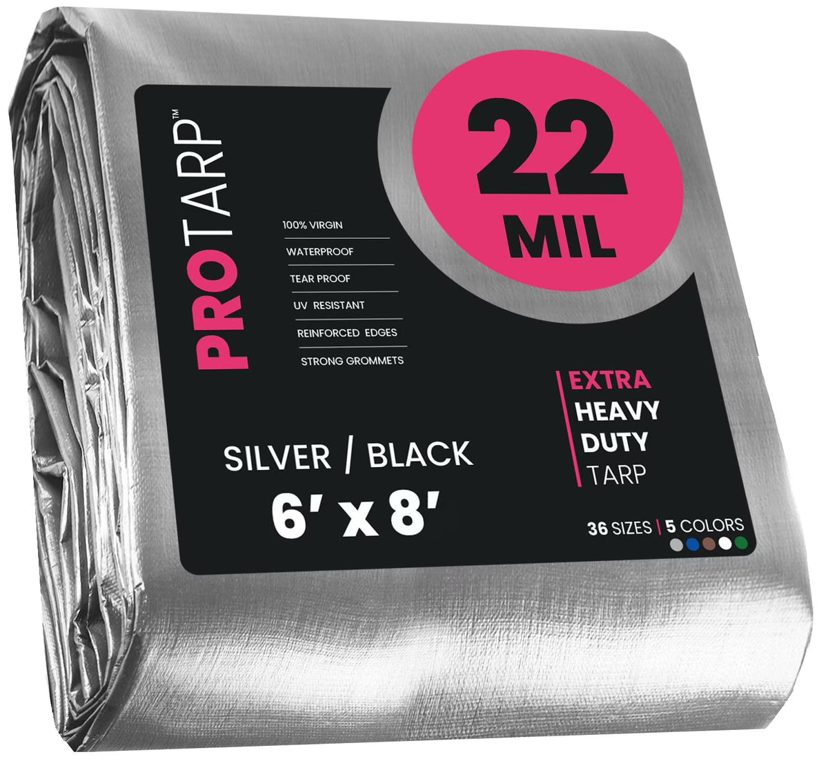 22 Mil Waterproof Silver/Black Tarp 6′ X 8′Ft D78837
