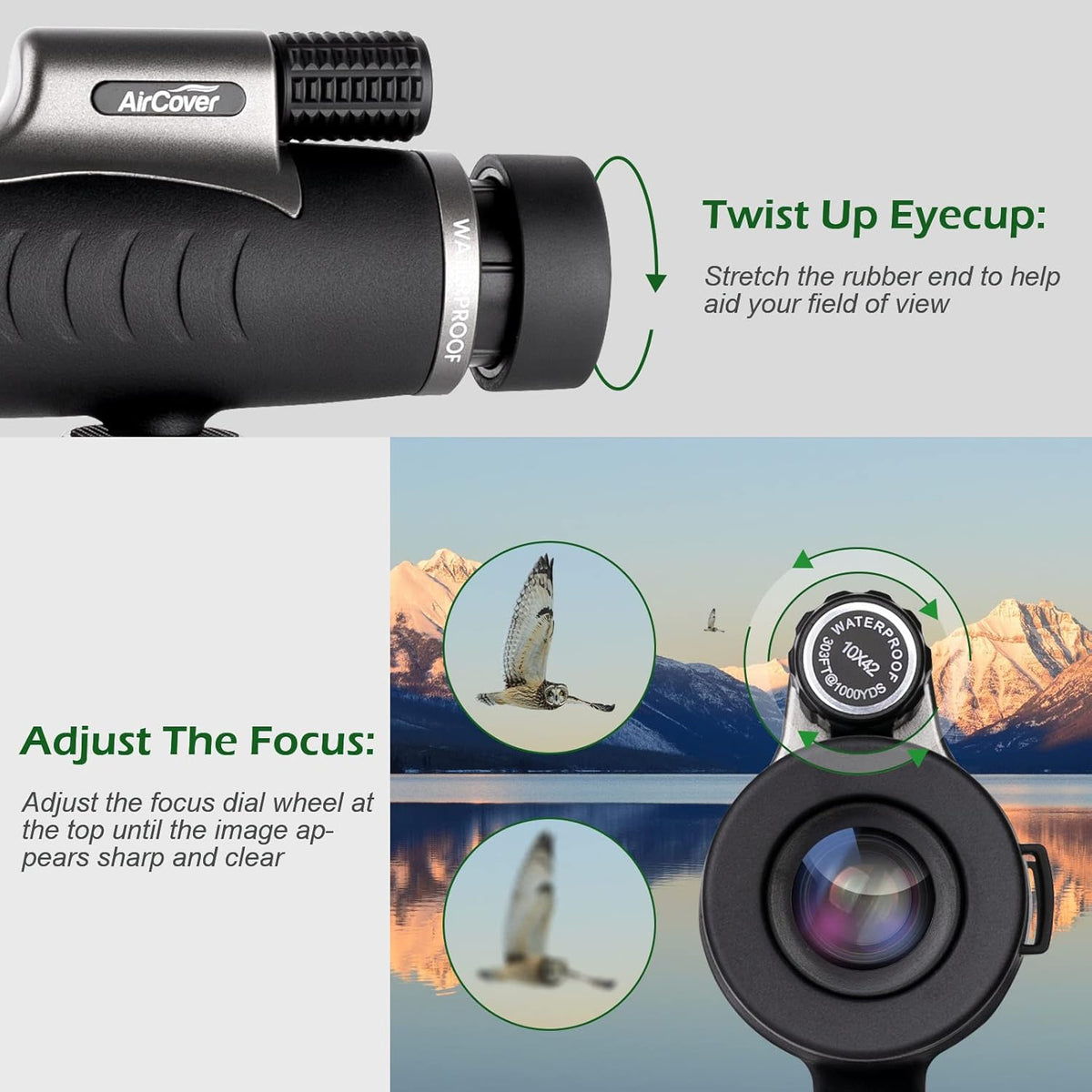 10x42 HD Waterproof Fogproof Monocular with Hand Strap C181