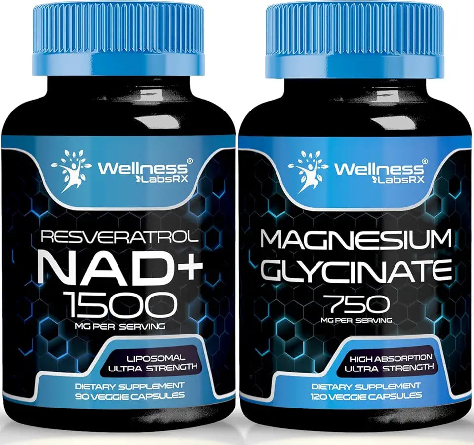 Magnesium Glycinate 750mg Capsules, Liposomal NAD+ 1500mg Supplement with Resveratrol Q88805