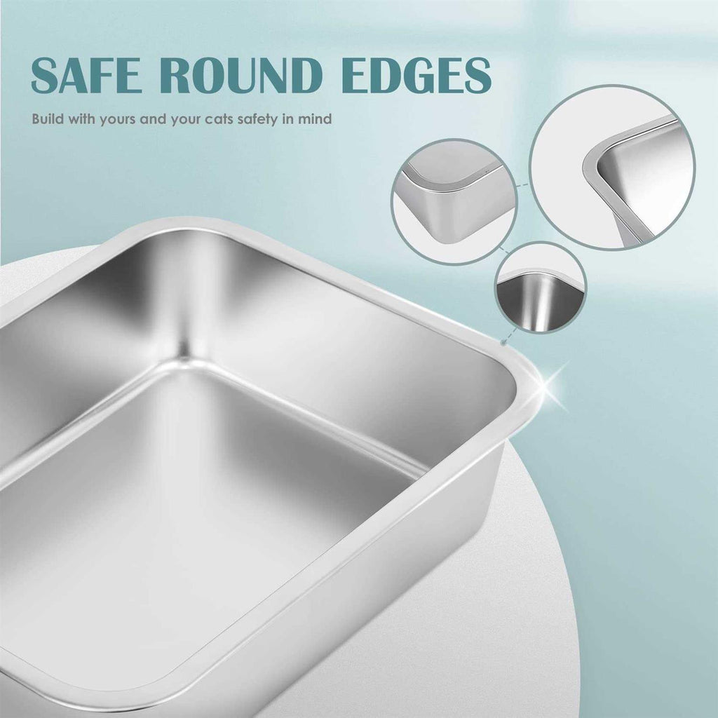 Stainless Steel Cat Litter Box Small Low Entry Open Metal Litter Pan U726721
