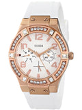 Women's Rose Gold Tone Case White Silicone Strap Crystal Accented Bezel Watch J14081
