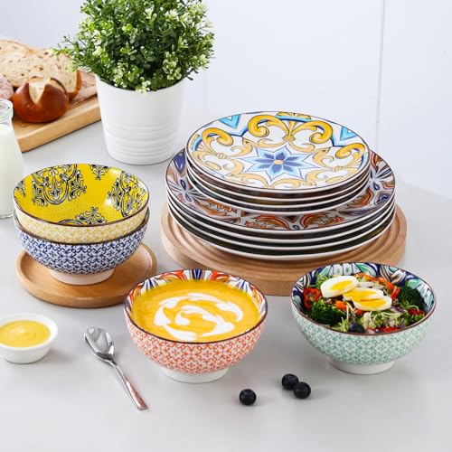 12 Pieces Black and White Ceramic Plates and Bowls Set K5958