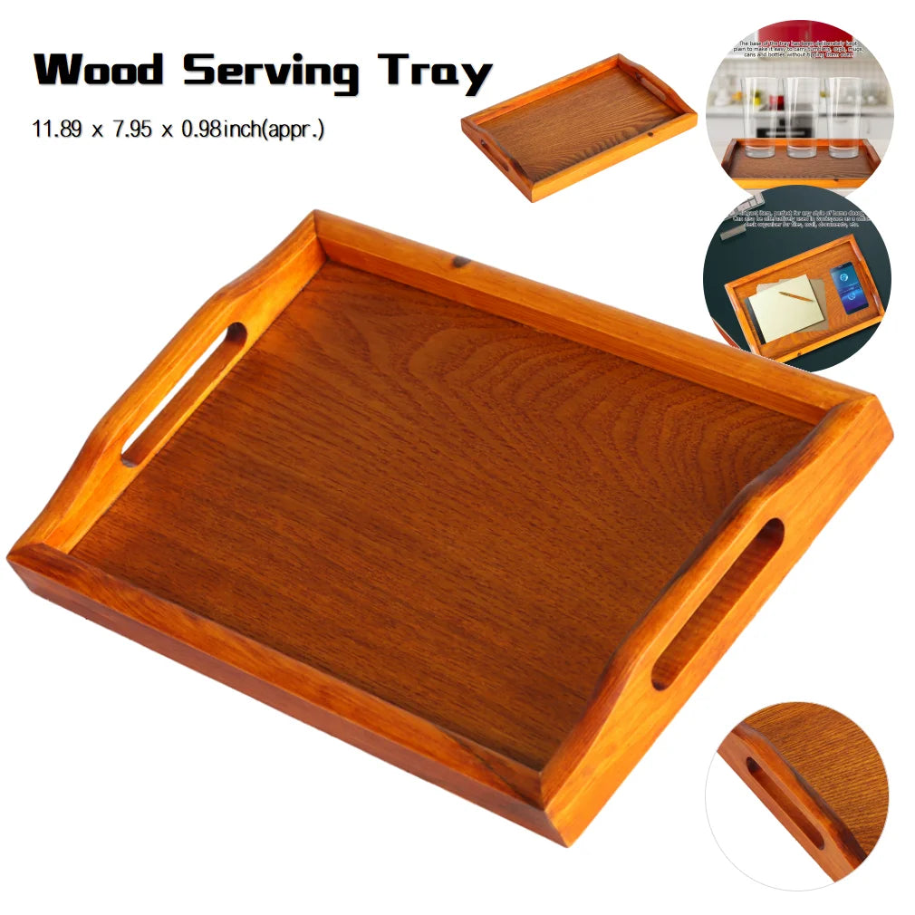 Wooden Serving Tray with Handles (Brown, Rectangle) A5975
