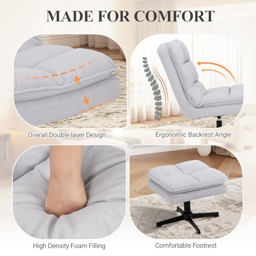 Light Gray Velvet Swivel Accent Chair with Ottoman X90822