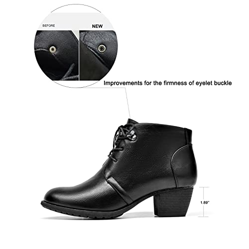 Women's Ankle Boots Lace-up Round Toe Low Heel Booties with Side Zipper L561