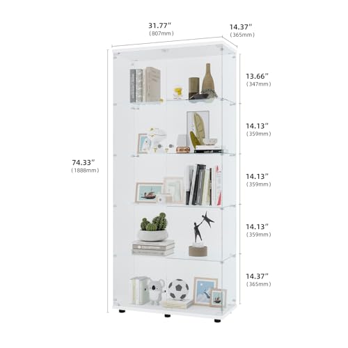 4-Tier Glass Display Cabinet with Locks, White K370114