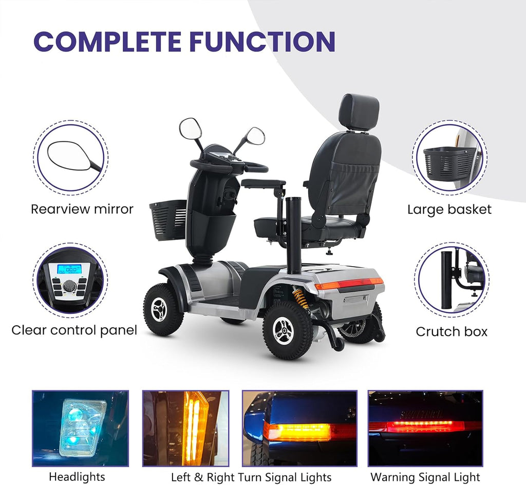 4 Wheel Electric Mobility Scooter, 350lbs Capacity, Grey Q39627