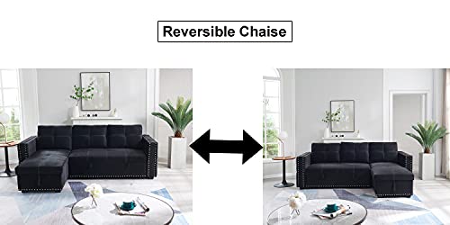Black Sectional Sofa with Storage Chaise R791637