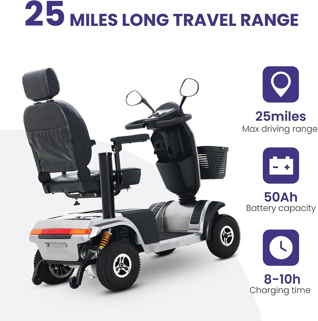 4 Wheel Electric Mobility Scooter, 350lbs Capacity, Grey Q39627