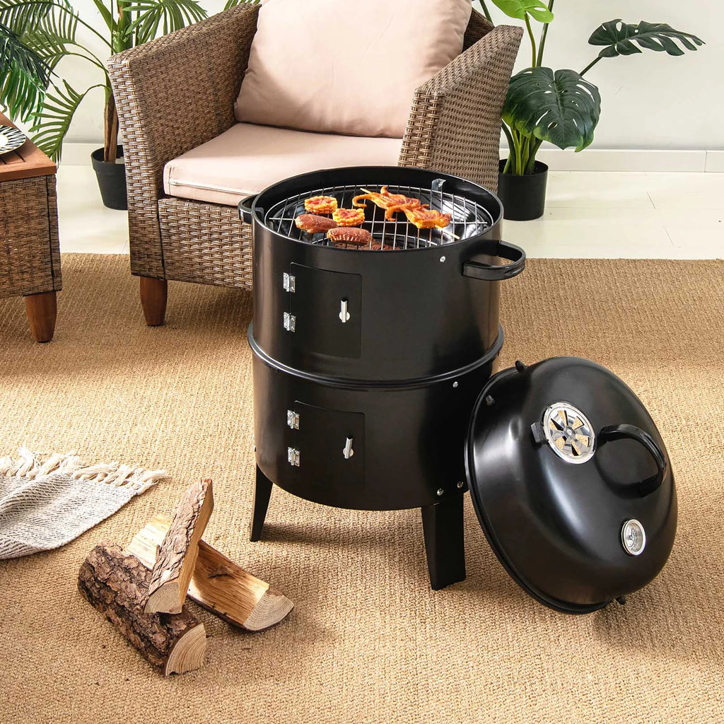 3-in-1 Vertical Charcoal Smoker Grill with 2 Layer O541