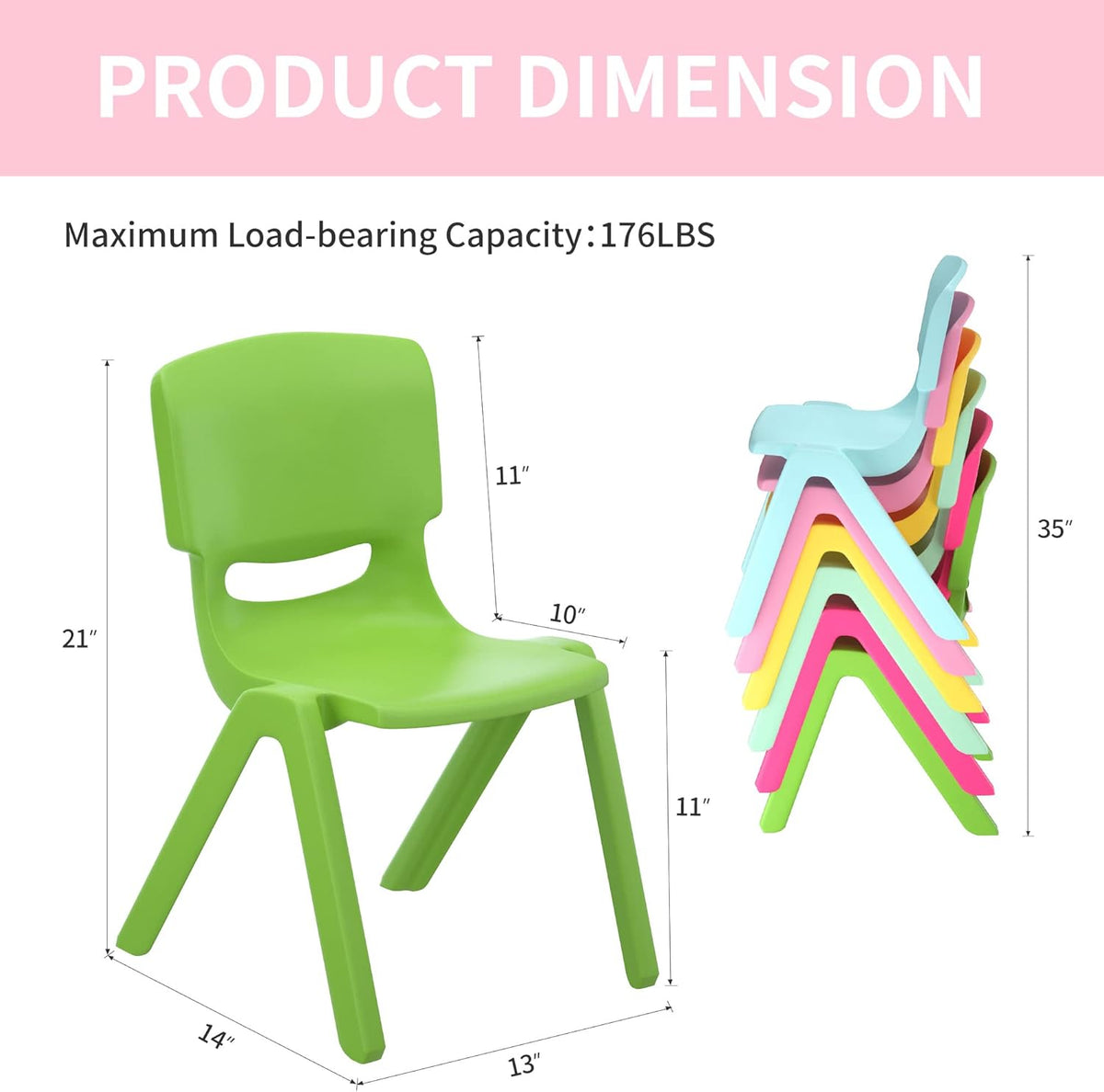 Colorful Stackable School Chairs 11 inch Seat Height Plastic Kids Chairs Q111