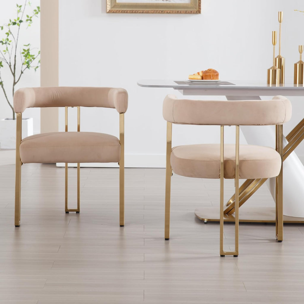 Set of 6 Velvet Khaki Dining Chairs O400472