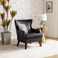 Black Faux Leather Wingback Accent Chair with Nailhead Trim J2055