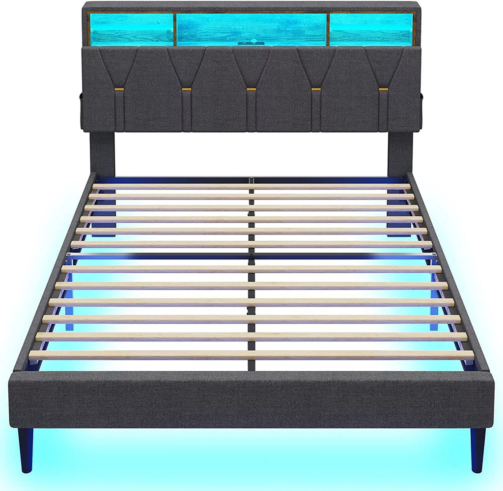 Queen Size Dark Grey Upholstered Platform Bed Frame F4646