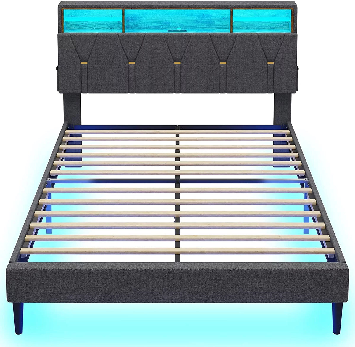 Queen Size Dark Grey Upholstered Platform Bed Frame F4646