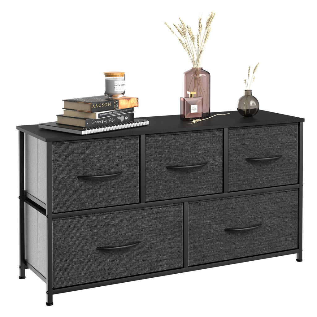 Dark Gray 5 Drawer Fabric Dresser T4440