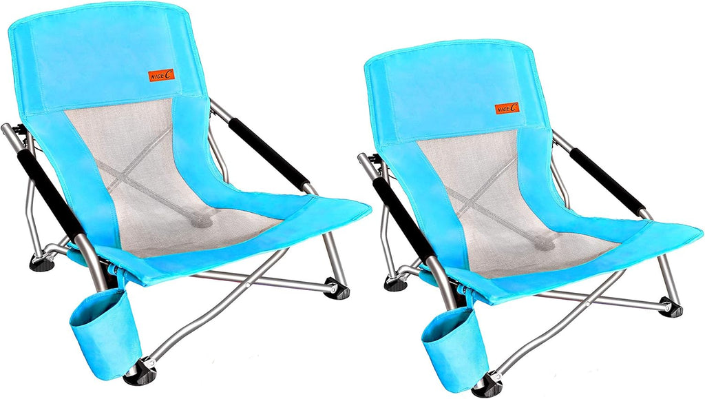 Low Beach Camping Folding Chair with Cup Holder & Carry Bag (2 Pack of Blue) C617429