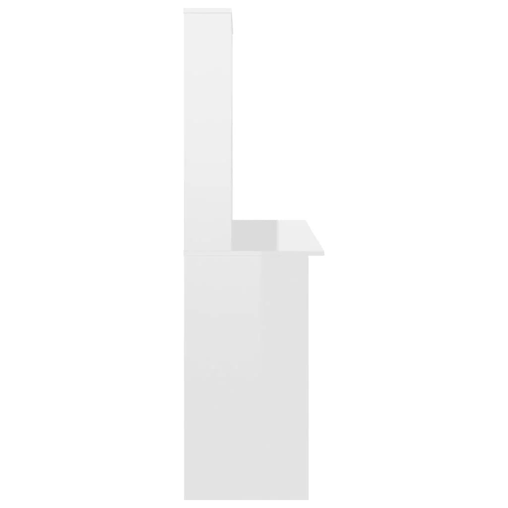 High Gloss White Engineered Wood Desk with Shelves C67477