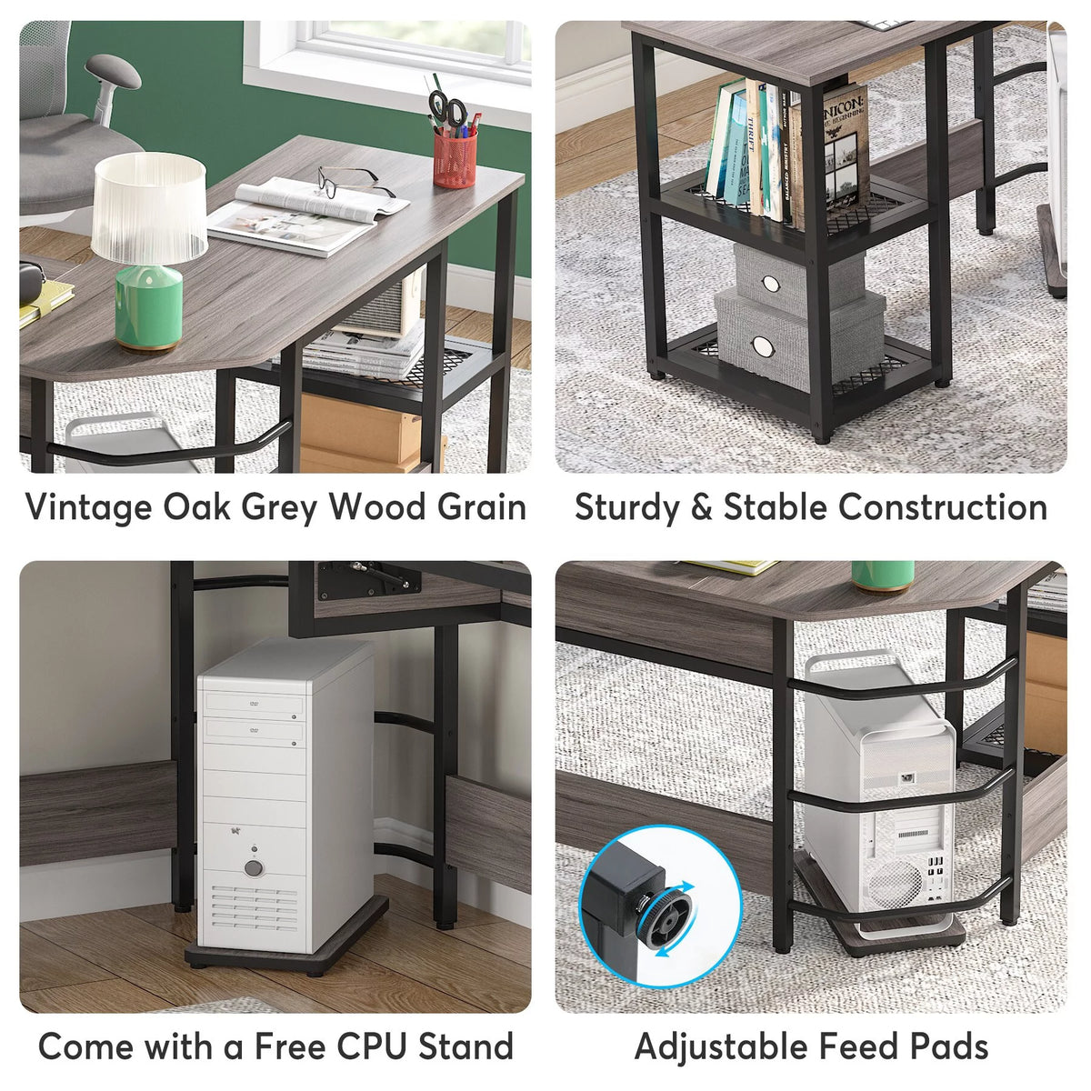 L-Shaped Height Adjustable Computer Desk with Shelves K282888