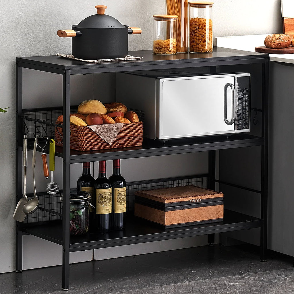 Rolling Kitchen Storage Cart with 3-Tier Shelves and 10 Hooks D920