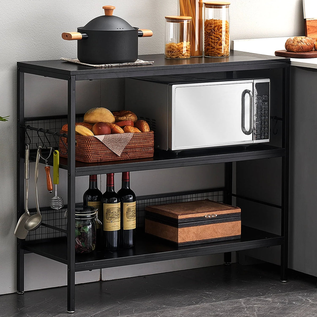 Rolling Kitchen Storage Cart with 3-Tier Shelves and 10 Hooks D920
