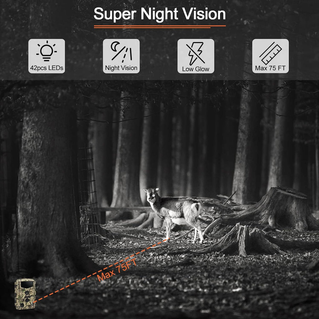 4K 32MP Trail Camera with Low Glow Night Vision A811128