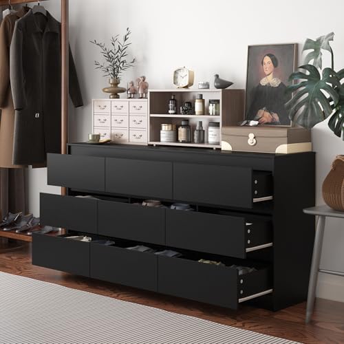 Black 9 Drawer Wood Dresser U528
