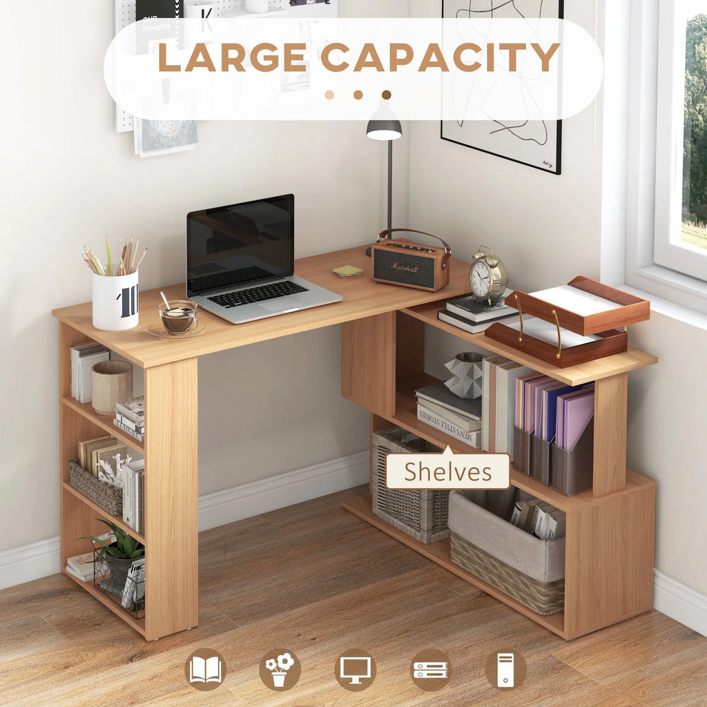 L Shaped Rotating Corner Desk with Bookshelves M6016