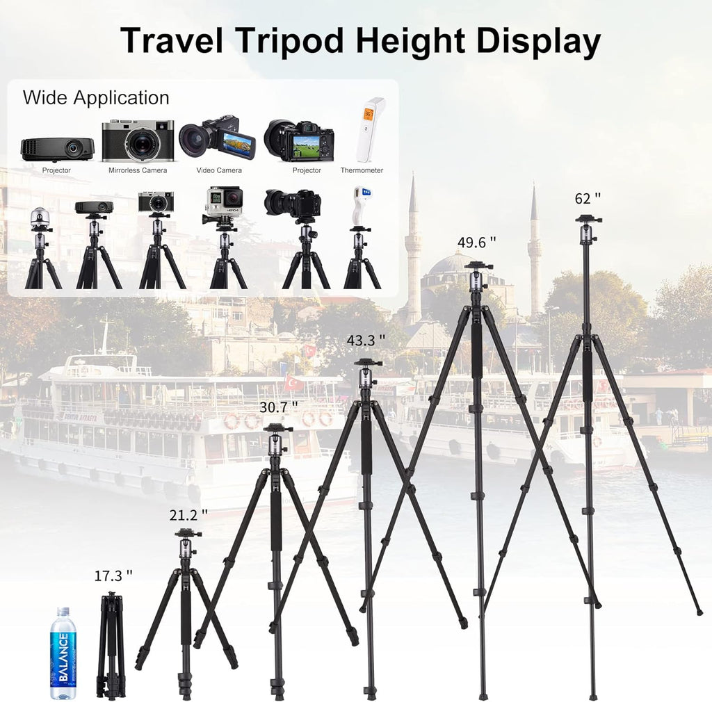 Compact Aluminum Camera Tripod 62 with 360 Degree Ball Head F4010