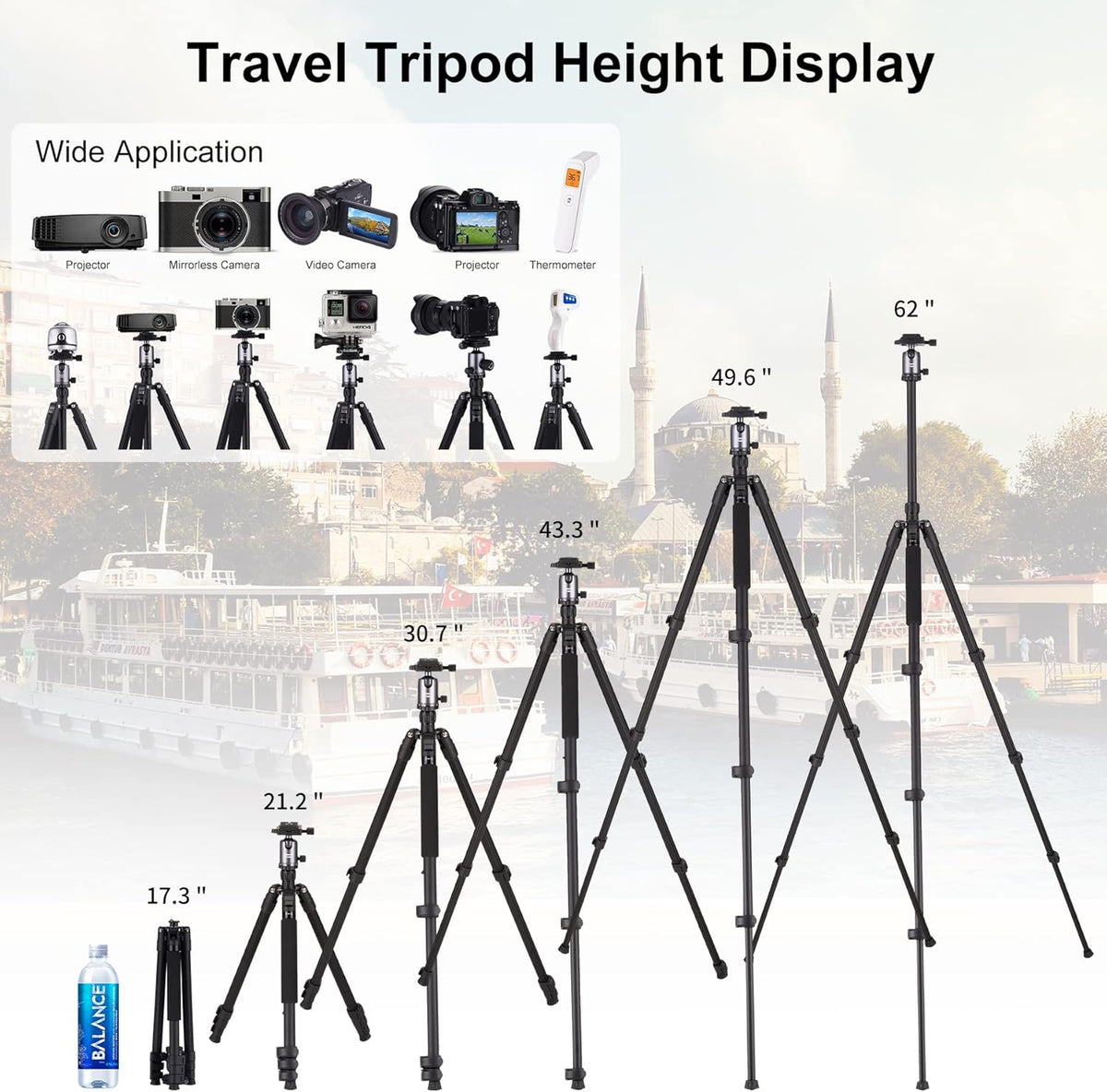 Compact Aluminum Camera Tripod 62 with 360 Degree Ball Head F4010