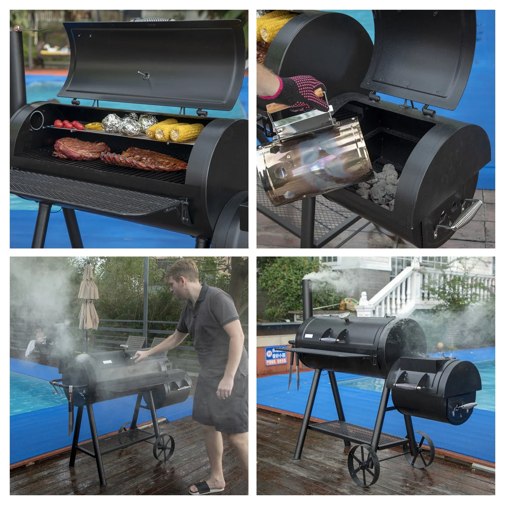 Charcoal Grill with Offset Smoker 941 sq.in. Extra Large BBQ Grill Black Z7099