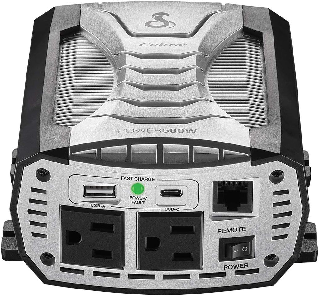 500W Portable Car Power Inverter with 2 AC Outlets and USB Ports J43332