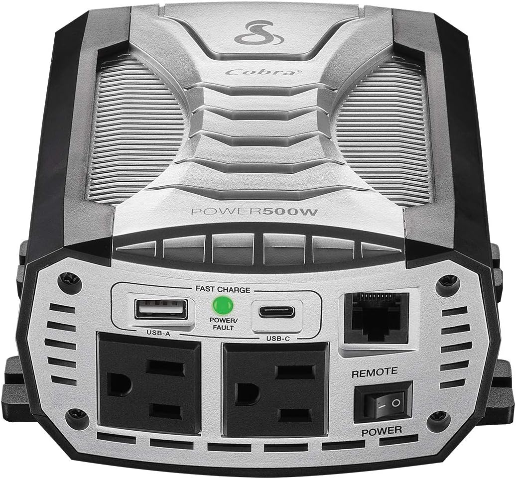 500W Portable Car Power Inverter with 2 AC Outlets and USB Ports J43332