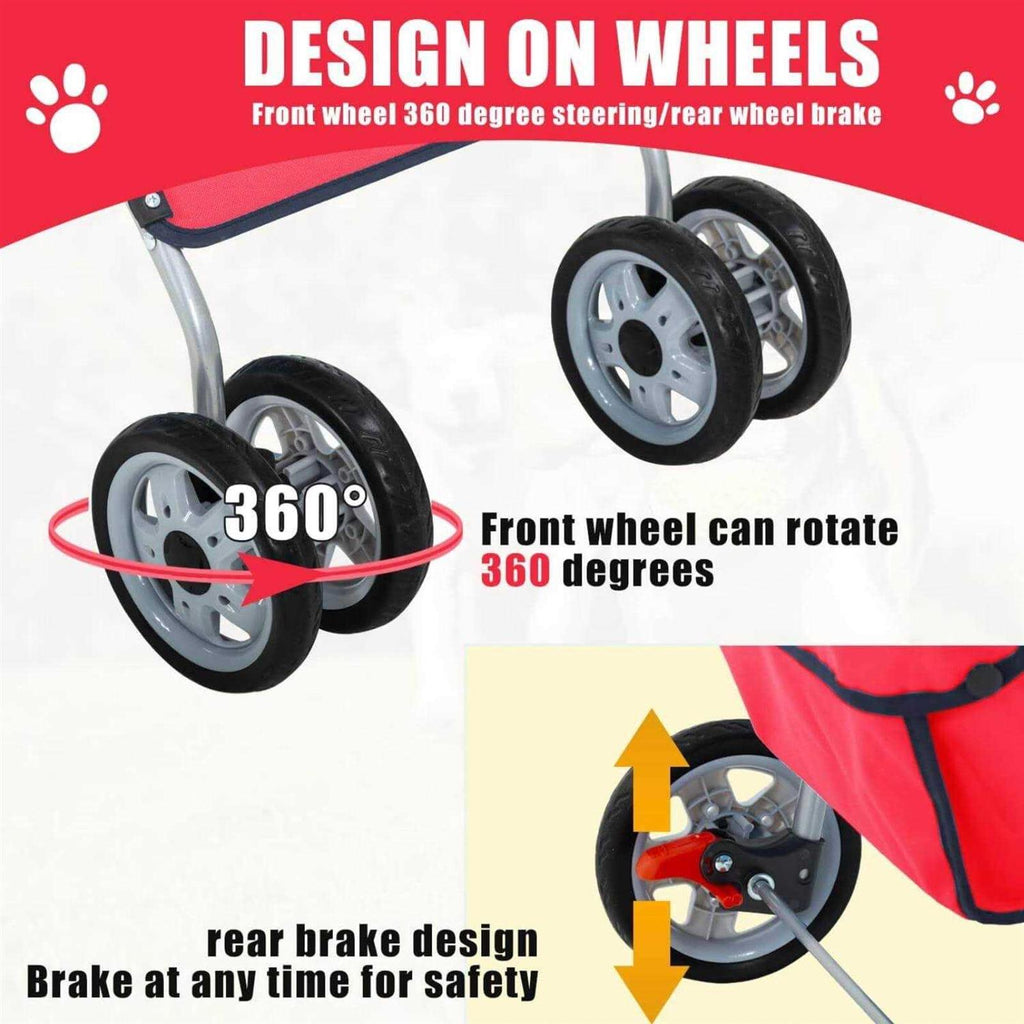 Foldable 4 Wheel Pet Dog Stroller with Storage Basket Z1554