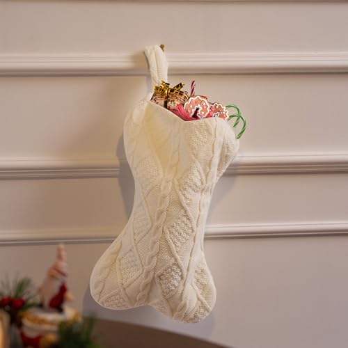 Knit White Bone Shape Christmas Dog Stocking J41815