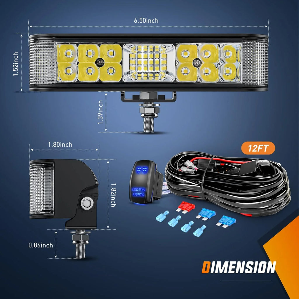2PCS 6.5 Inch 60W LED Light Bar/Pods with Wiring Harness Kit N504