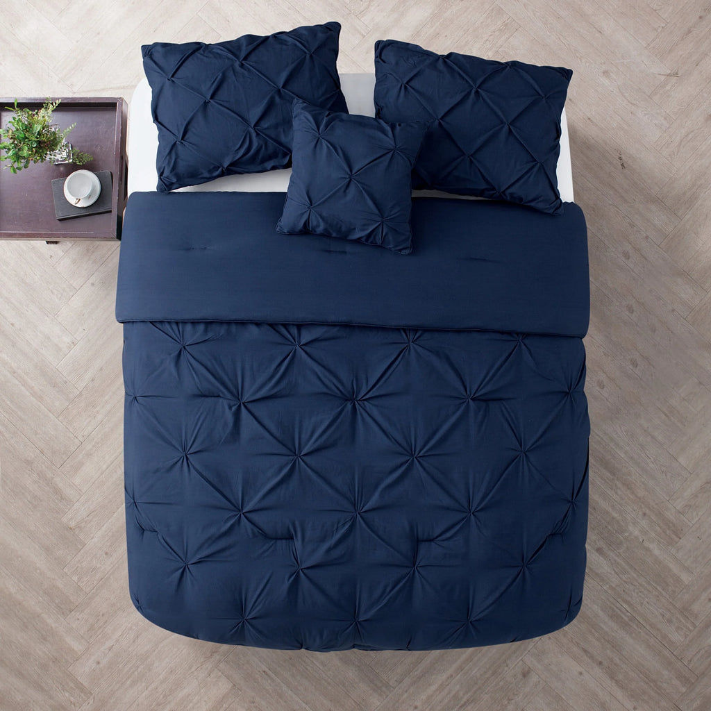 Navy Pintuck Comforter Set Queen I1212