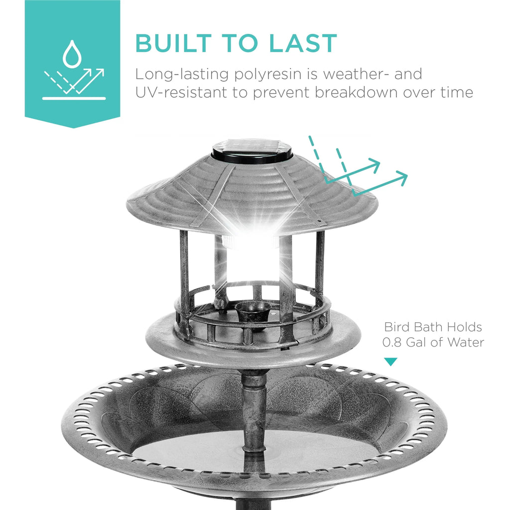Solar Outdoor Bird Bath Pedestal Fountain O161451