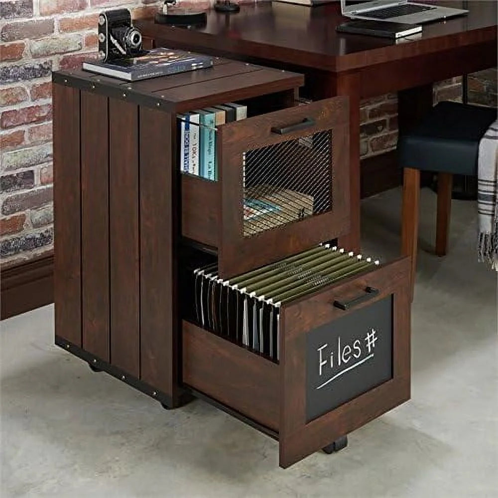 Walnut Wood Filing Cabinet With Casters W2878