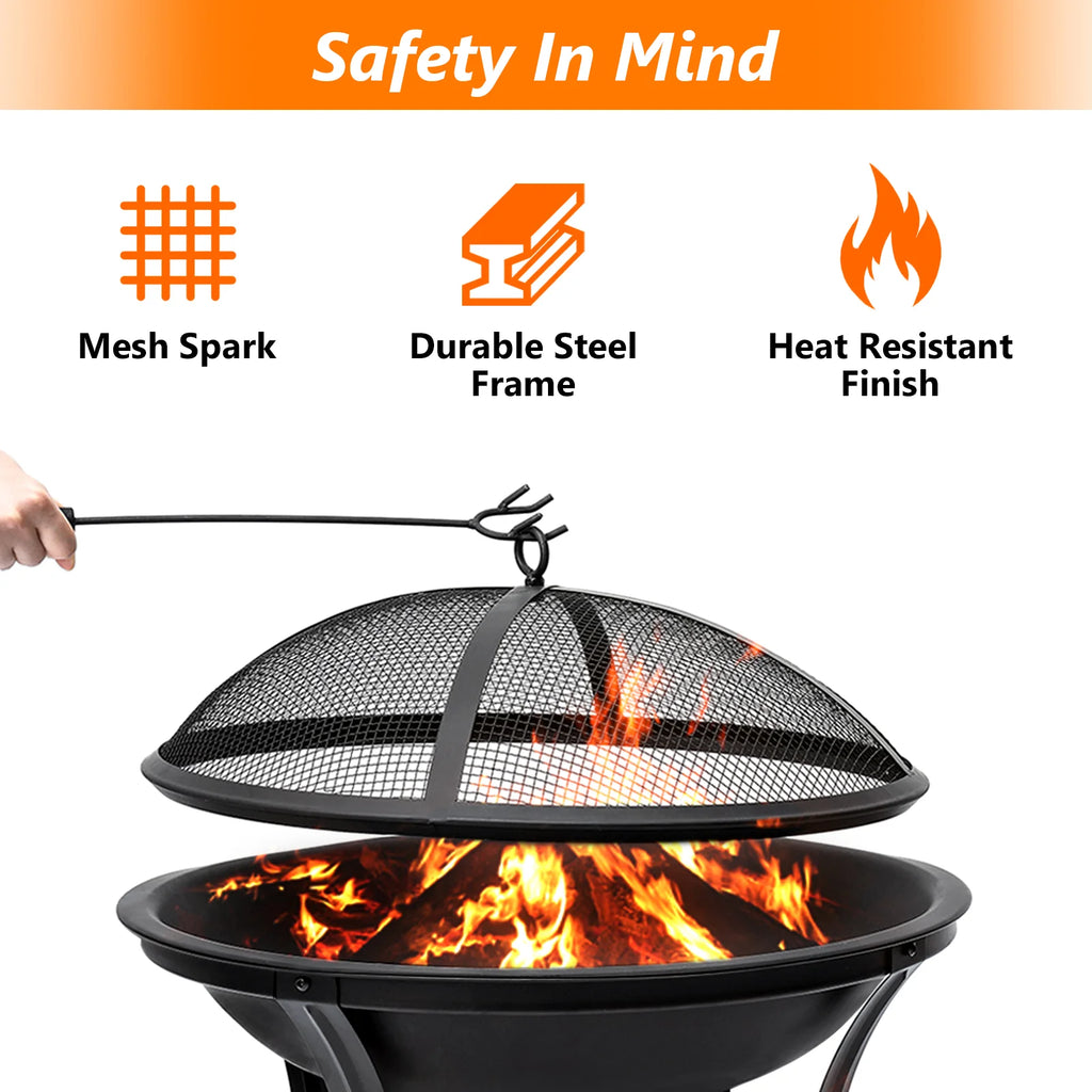 22 inch Portable Wood Burning Fire Pit with Spark Screen G85358