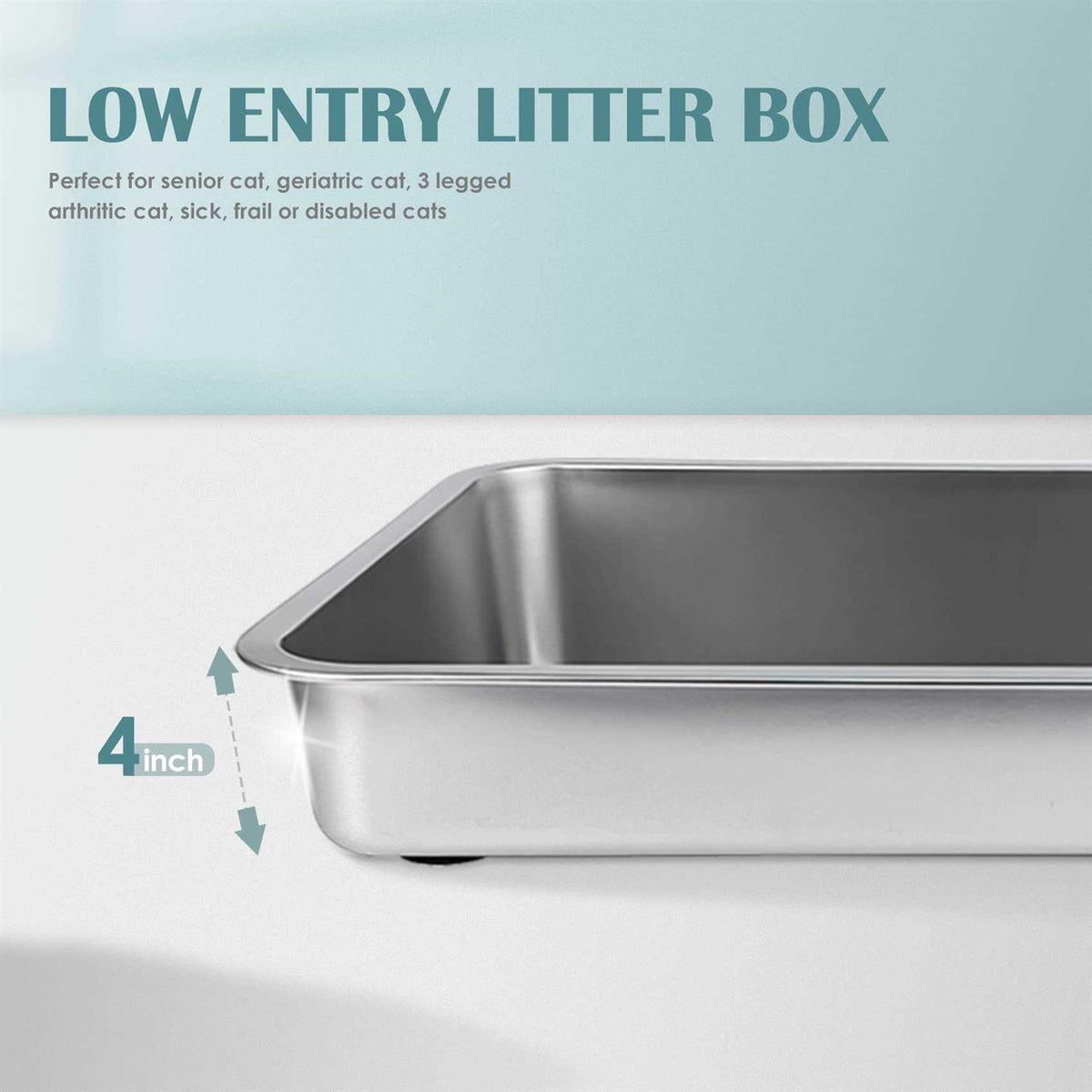 Stainless Steel Cat Litter Box Small Low Entry Open Metal Litter Pan U726721