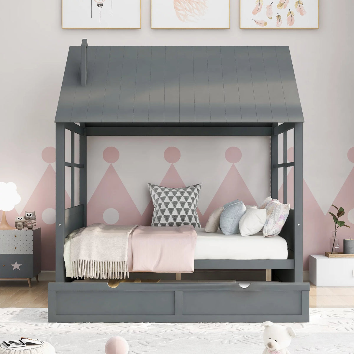 Full Size Wooden Pull Out Double Bed E32174