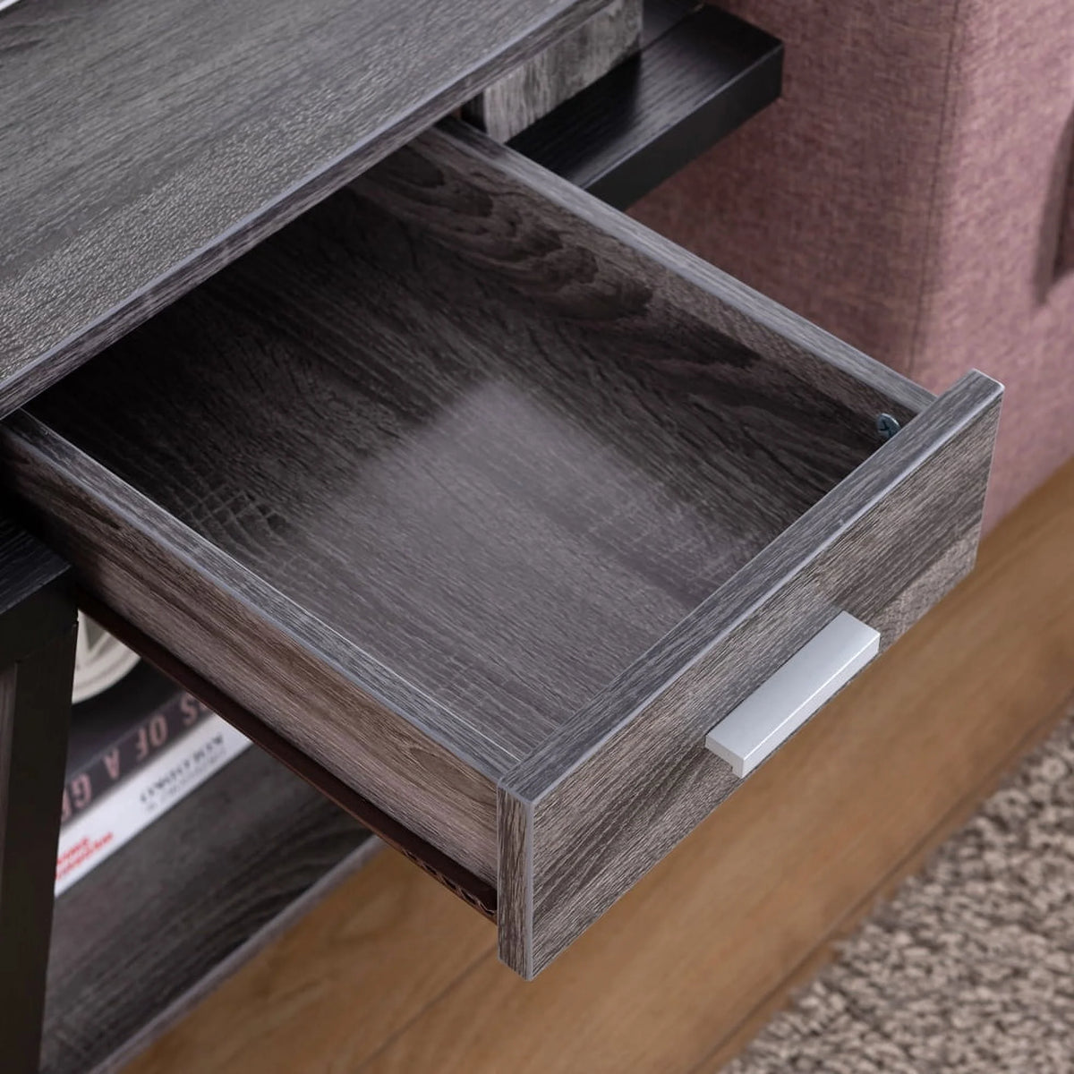 Black Wood End Table with Drawer and Shelf R22156