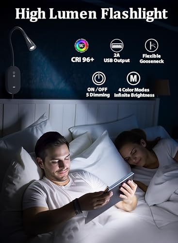 Wall Mounted Reading Light Set of 2, LED Flexible Gooseneck 4000k Bed Lights I770