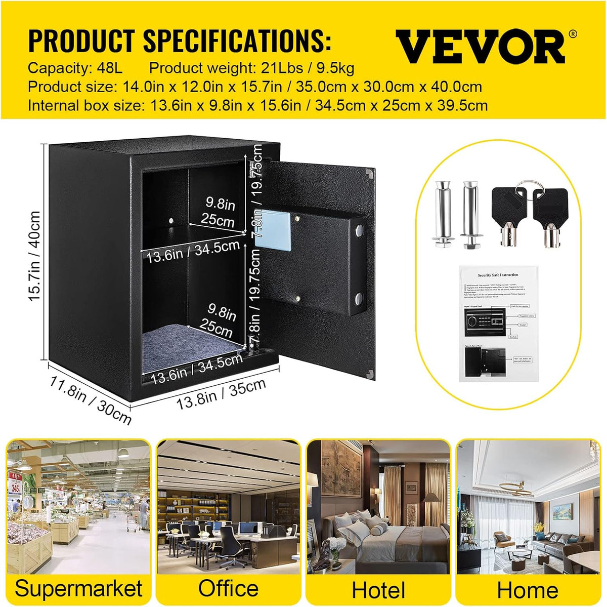 1.7 Cubic Feet Electronic Security Safe with Fingerprint Lock T298