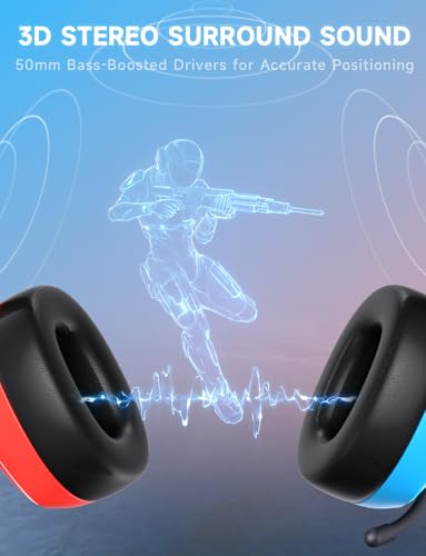 2.4GHz Wireless Gaming Headsets with Noise Canceling Mic, 7.1 Surround Sound, 70H Battery J55575