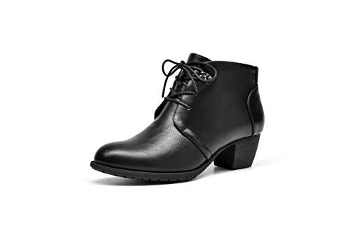 Women's Ankle Boots Lace-up Round Toe Low Heel Booties with Side Zipper L561