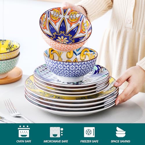 12 Pieces Black and White Ceramic Plates and Bowls Set K5958