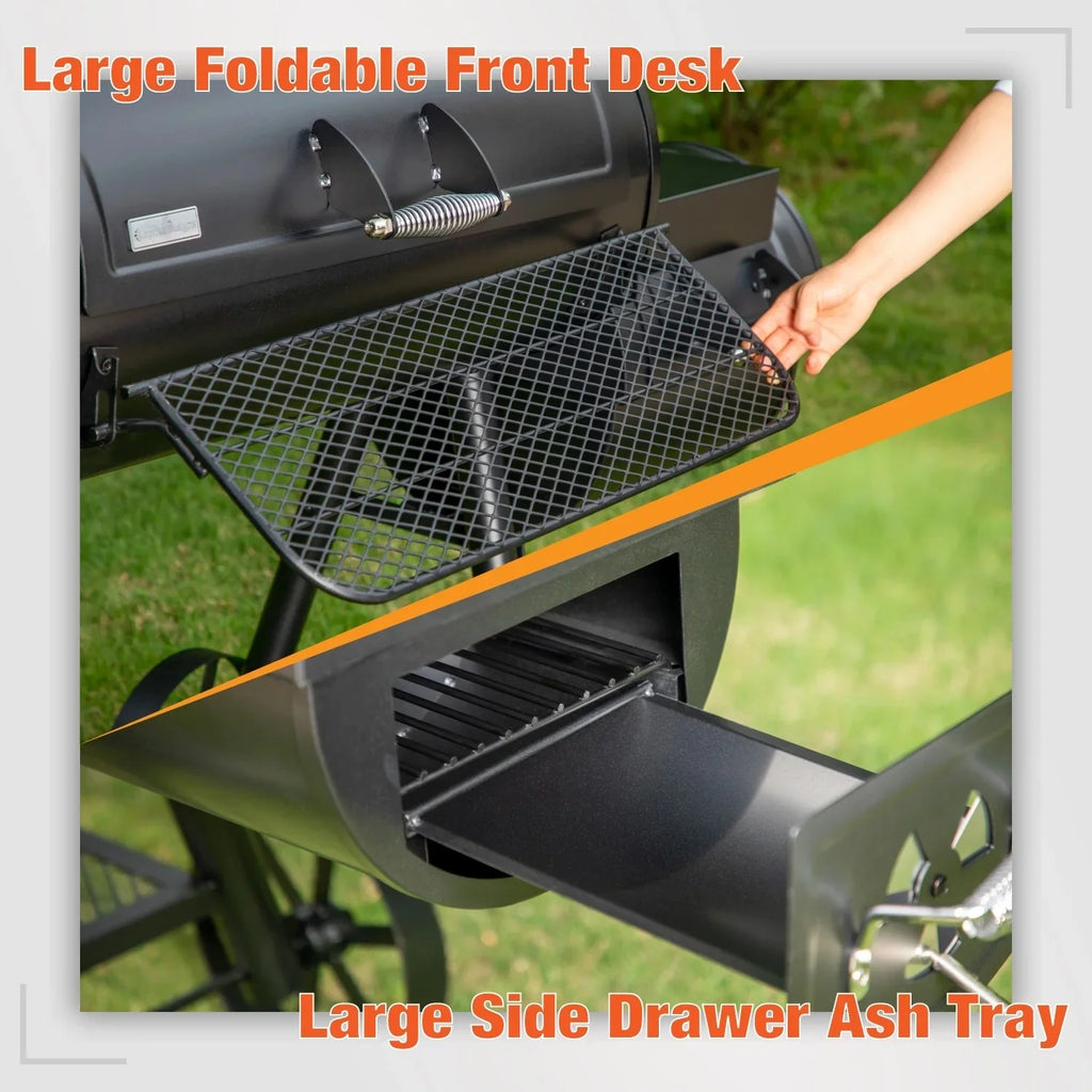 Charcoal Grill with Offset Smoker 941 sq.in. Extra Large BBQ Grill Black Z7099