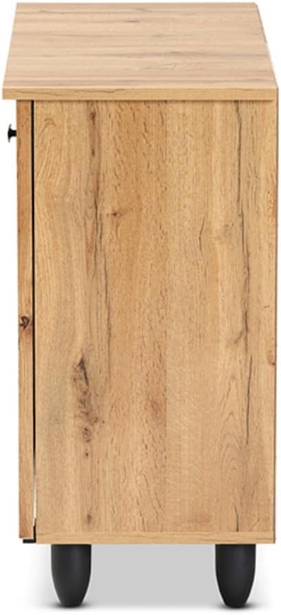 Oak Brown Finished Wood 2-Door Shoe Cabinet U235
